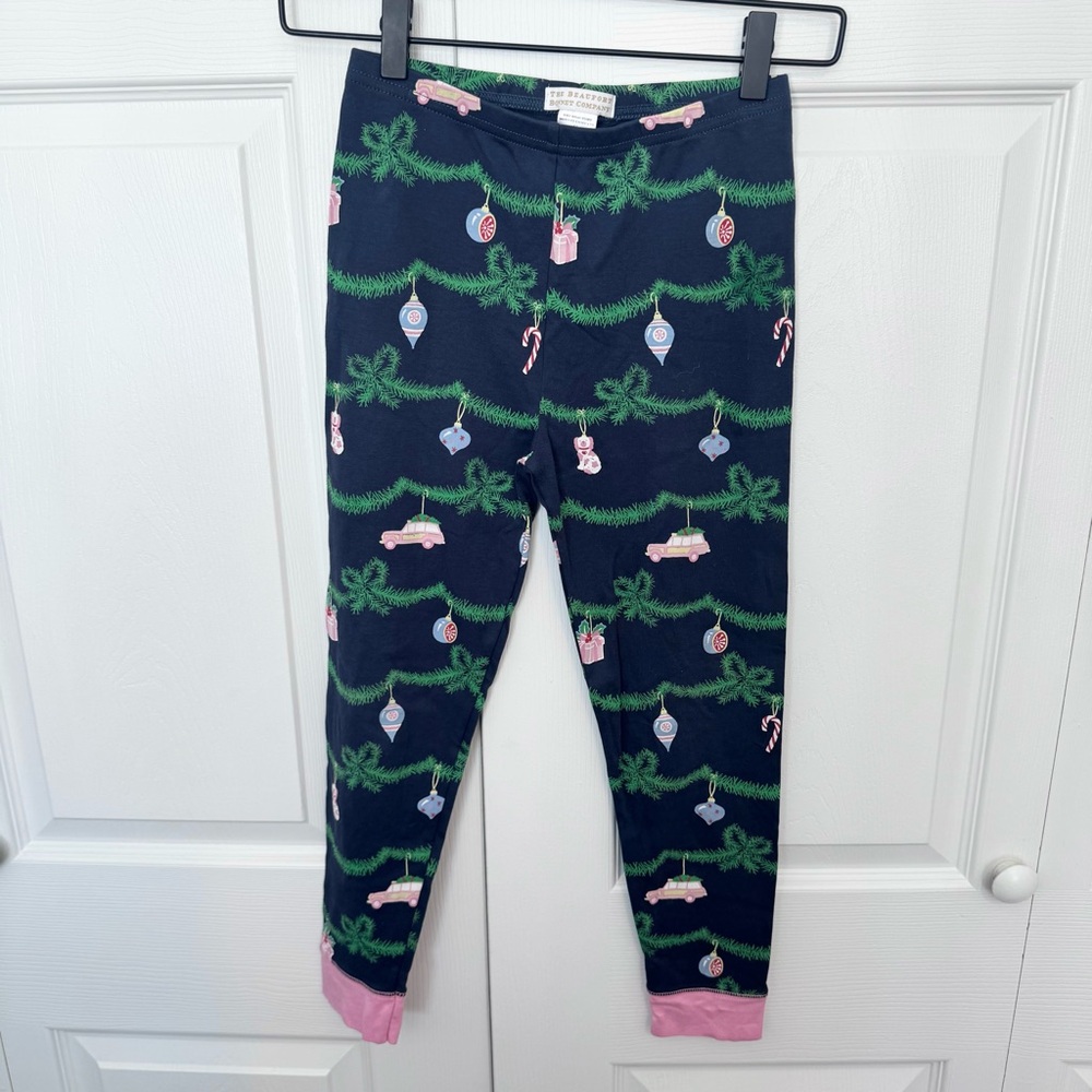 The Beaufort Bonnet Company Navy Pajama Bottoms with Ornament Print sz 10 - Picture 1 of 6